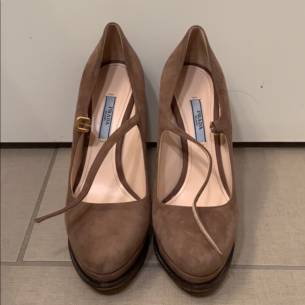 Prada Suede Platform Mary Jane Pump Heels